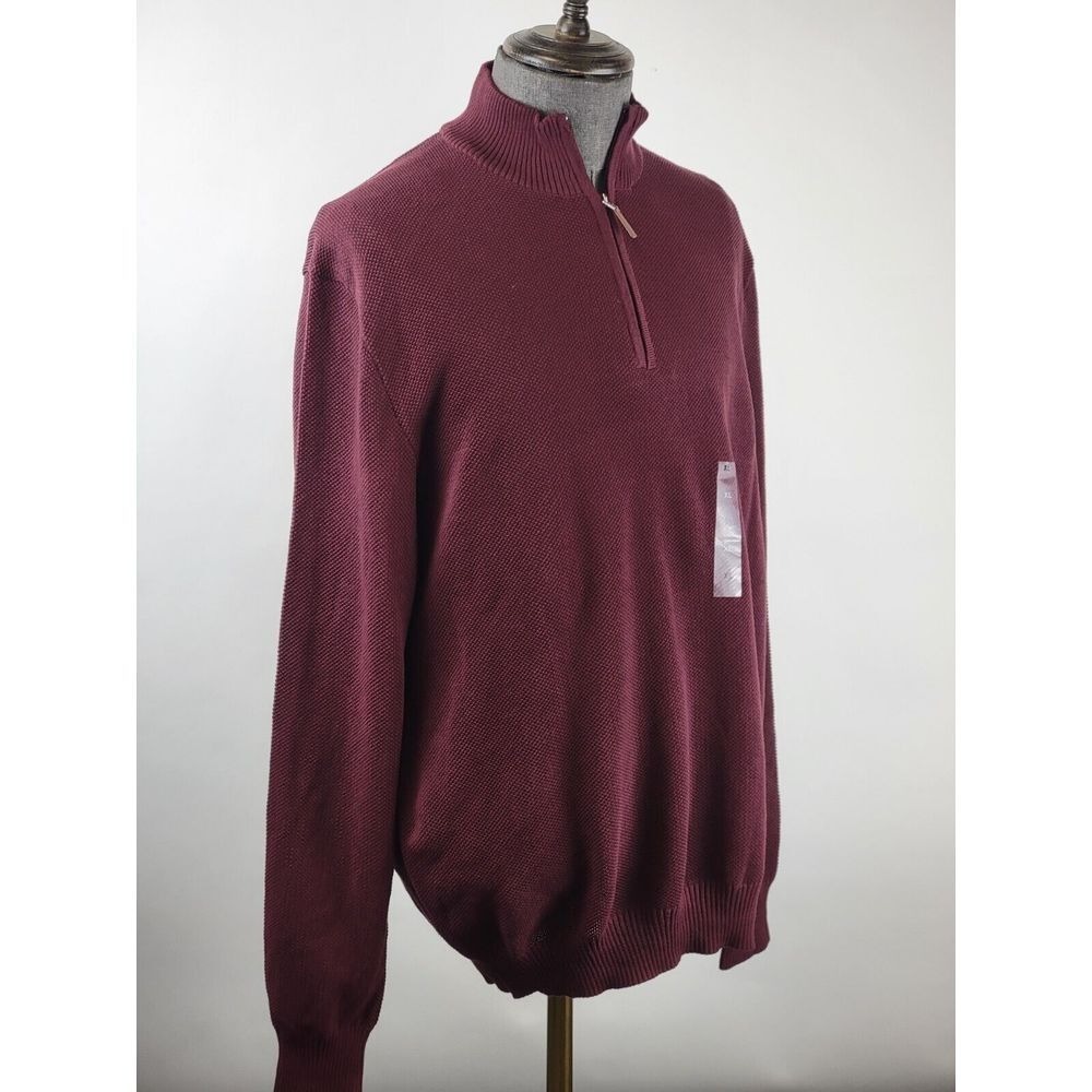 Club Room Sweater Mens XL Red Plum Mock Neck 1/4 Zip Pullover Long Sleeve NWT - Picture 5 of 8